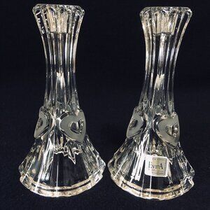 Set Of 2 EVITA Crystal Candle Holders 24% Lead Crystal Vintage 6.5*3.5" Germany